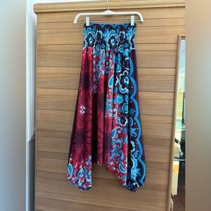 Turquoise Red Floral Elastic Waist Boho Harem Pants
